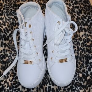 Women's Guess wedge sneakers with gold hardware
